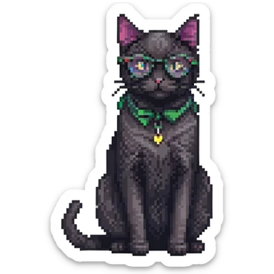 black cat with glasses sticker