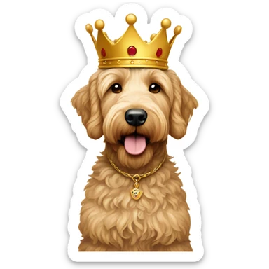 Goldendoodle with a crown sticker