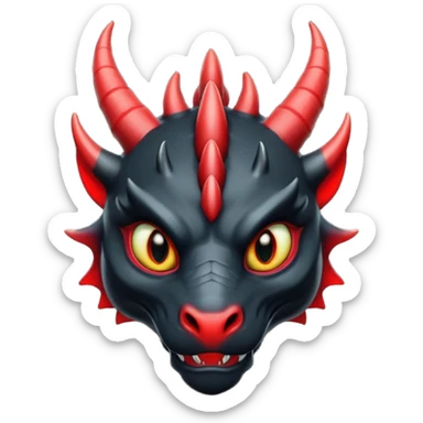 Un dragon noir aux yeux rouges et noir, puis des grandes cornes d'obsidiennes, style anime sticker