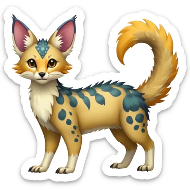 Feral Rare Fantasy colorful Vernid-Trico-species by LiLaiRa, random markings, tufted tail, tufted ears, full body sticker