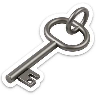 shiny metal key icon, skeuomorphism style sticker