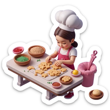An interstellar baker crafting cookies in zero gravity, using stardust and planetary spices. The kitchen orbits a nebula, with floating tools and anti-gravity dough. UI features galactic swirls, shimmering constellations, and planetary icons. sticker