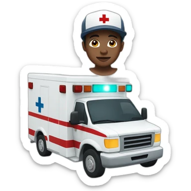 Ambulance yung man with white skin and brown hair and a cap sticker