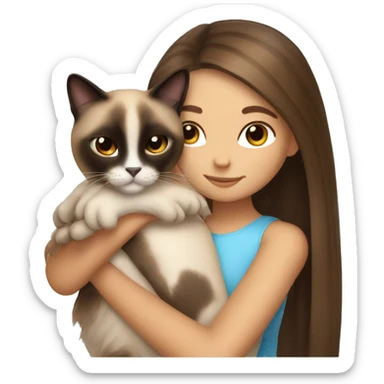  Siamese cat cuddling brown long hair girl sticker