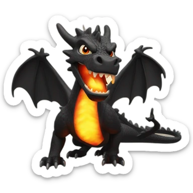 Black dragon excited with fire in background sticker