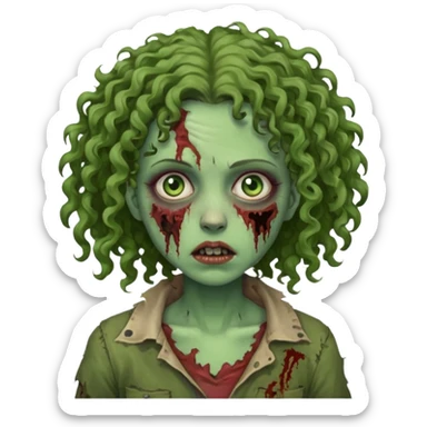 woman curly haired zombie sticker
