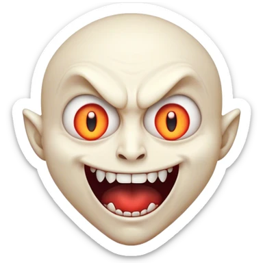 Cinematic Comical Vampire Portrait Emoji, with a sharply stylized, slightly caricatured pale face accented with exaggerated fangs and overly dramatic wide eyes filled with comic shock, head tilted in a hilariously startled pose, simplified yet amusingly detailed, glowing with a soft mysterious glow and a playful outline capturing the quirky humor of a vampire in disbelief! sticker