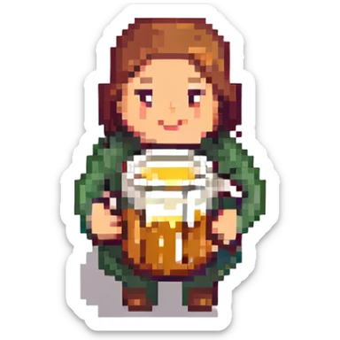 a person with a beer mug sticker