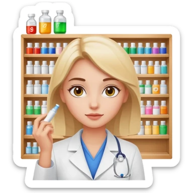girl working in a pharmacy with very sunny bright eyes sticker
