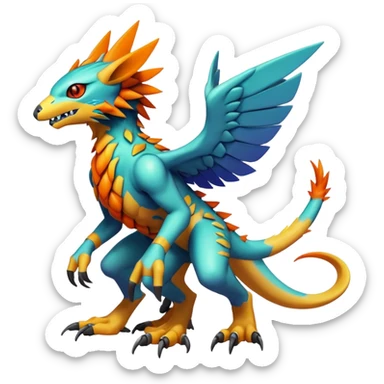  colorful warm-colored hot lush exotic modern cyber-Fakémon-Digimon-Trico-Vernid-creature (full body) sticker