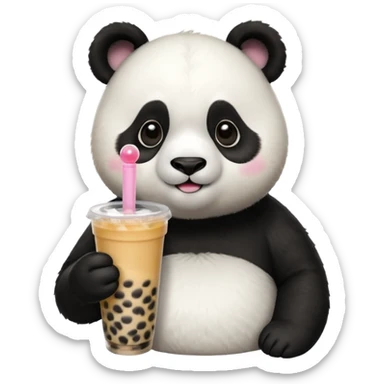 A panda drinking bubble tea, excited about the toppings, portrait, bust up sticker