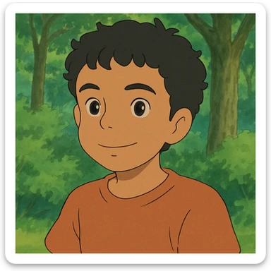 character emoji with tan skin and short black curly hair sticker