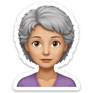 woman 50 years old, shaved grey fluffy hair, tannes skin and brown eyes sticker