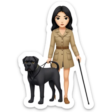 Kendall Jenner with long black hair holding a black Cane Corso dog sticker