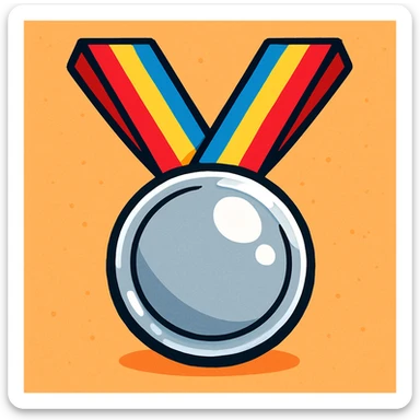 stylized cartoonish silver medal with bold highlights, no text sticker