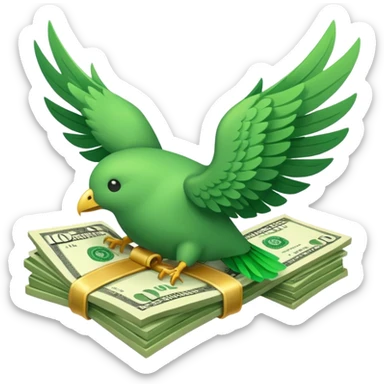 un fajo de dólares con alas volando sticker