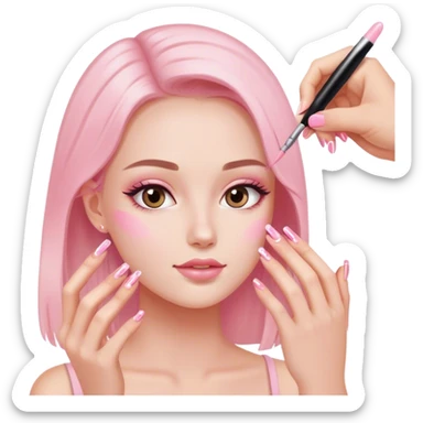 acrylic nails being painted in light pink sticker