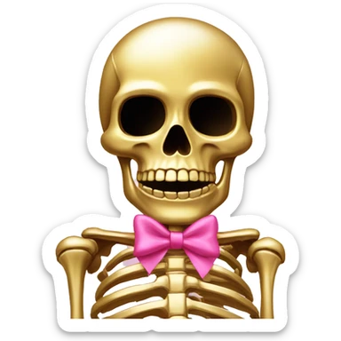 Gold Skeleton with pink bow on the side of its head sticker