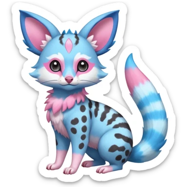 Rare realistic cute adorable epic aesthetic colorful Amaura-Sylveon-Civet-Genet-species-Fakemon-hybrid-creature, with markings, full body sticker