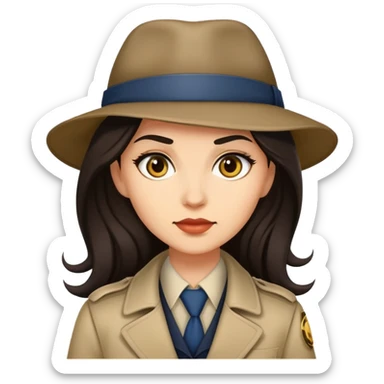 lady detective light medium skin tone, long dark hair sticker