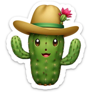 A cactus with a hat sticker