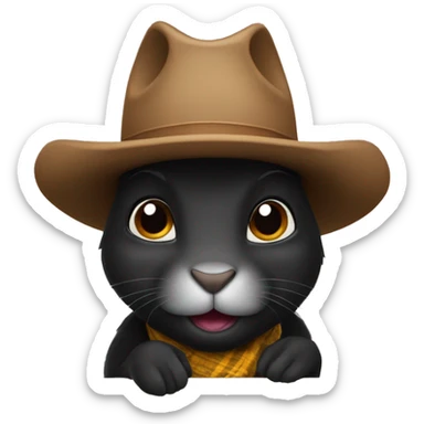 black rabbit with a cowboy hat and ears poking out sticker