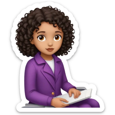 little girl with black colored curls and brown eyes on an airplane  sticker