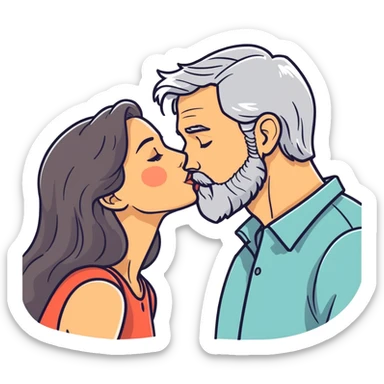 Grey haired bearded man and pretty brunette woman kissing  sticker