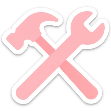 minimal monotone pink crossed hammer and wrench icon, soft and playful, simple clean shapes, slightly rounded, flat style, suitable for Notion workspace sticker