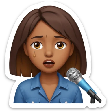 Brown skin girl singing into a microphone looking sad  sticker