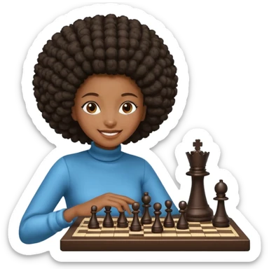 black girl with afro playing chess sticker