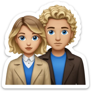 A light skinned gangster couple. She has short straight brown blonde balayage and long curls. He has brown hair and a fade haircut. Both blue eyes sticker