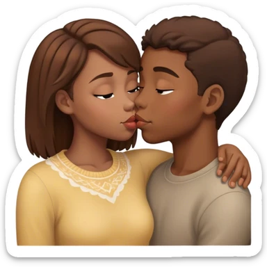 An African-American boy kissing a soft girl with brown hair sticker