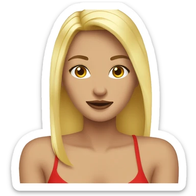 Hot girl looking at her feet blonde hair red toe nails no shoes sticker