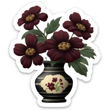 Vintage black and burgundy flowers in vase  sticker