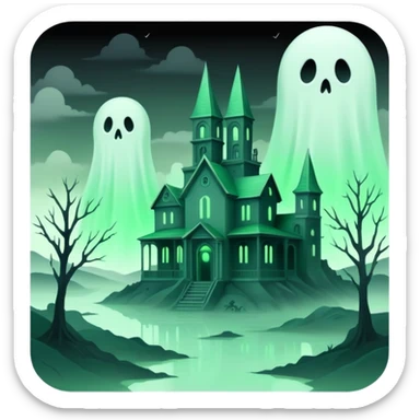 Ghostly Pastel Black Green White Spectral Gloomy Dusky Dystopian Apocalyptic Aesthetic Scenery Deco sticker
