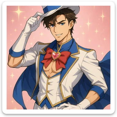 anime style handsome man with light skin in magical boy cosplay, charming and hot sticker