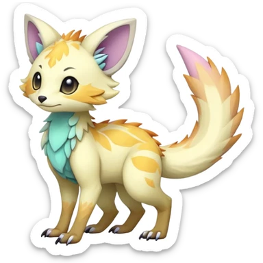 Rare realistic exotic pastel cute epic pretty beautiful handsome gorgeous aesthetic colorful vibrant Vernid-Trico-species-Fakemon-creature by LiLaiRa, 4 legs, 1 tail, random markings, (full body) sticker
