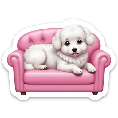 white dog lays on sofa pink  sticker