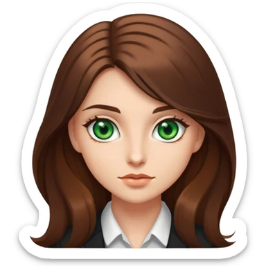 Business girl. With dark green eyes. With direct long brown hair sticker