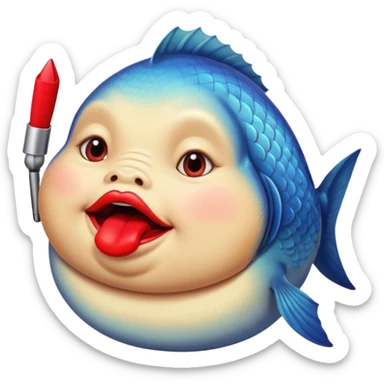 An obese fish putting on lipstick  sticker