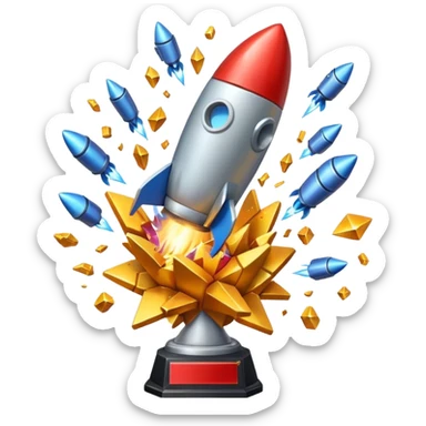 Rocket exploding into a trophy sticker