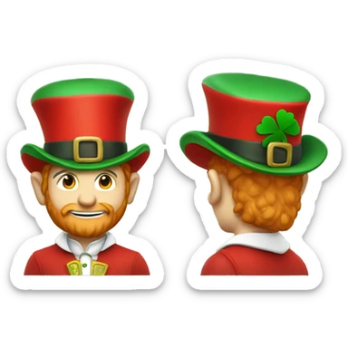 leprechaun with red clothes, red leprechaun hat and white collar sticker