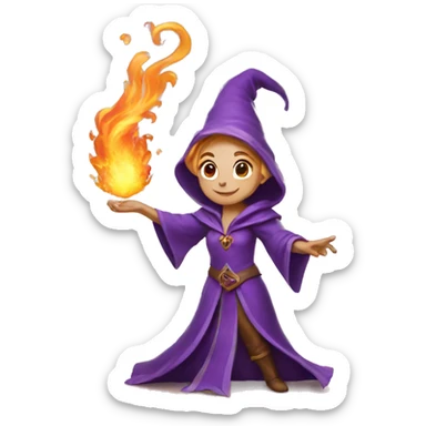 female elf wizard wearing purple robes casts fireball sticker