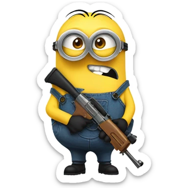 Minion with sunglasses and a gun sticker