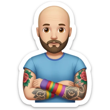 bald man with a beard and colorful sleeve tattoos sticker