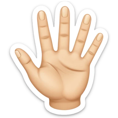 realistic emoji-style hand, all five fingers spread and pointing out at the viewer, similar to the Apple finger-pointing emoji, transparent background sticker