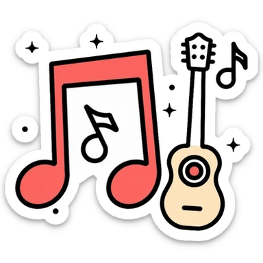 music icons with piano, guitar, and musical notes sticker