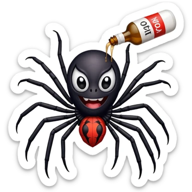 wesoły śmieszny pająk z butelka jadu i banerem witaj  sticker