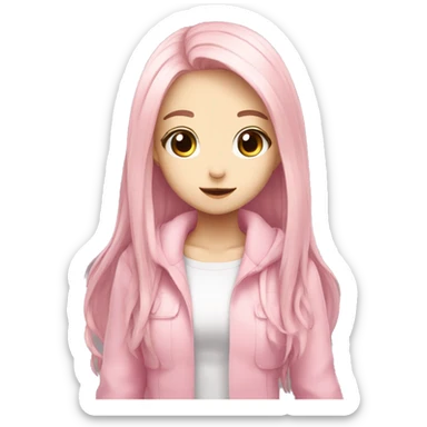 cute anime girl with long hair white and eyes pink sticker